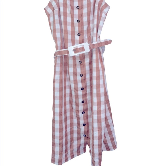 Modcloth checkered dresss with belt button down size small - Picture 2 of 6